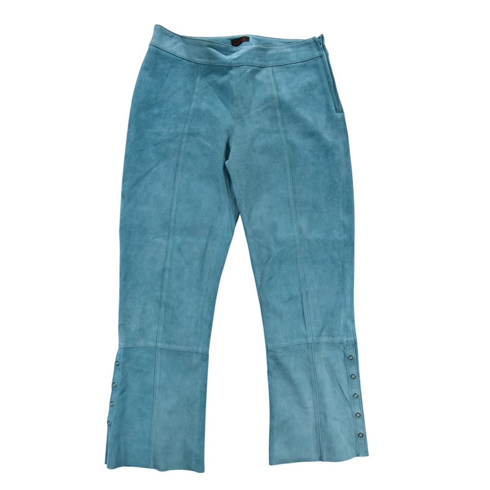 Danier Turquoise Blue Suede Leather Pants Side Zip Grommet Hem Size 2 Womens